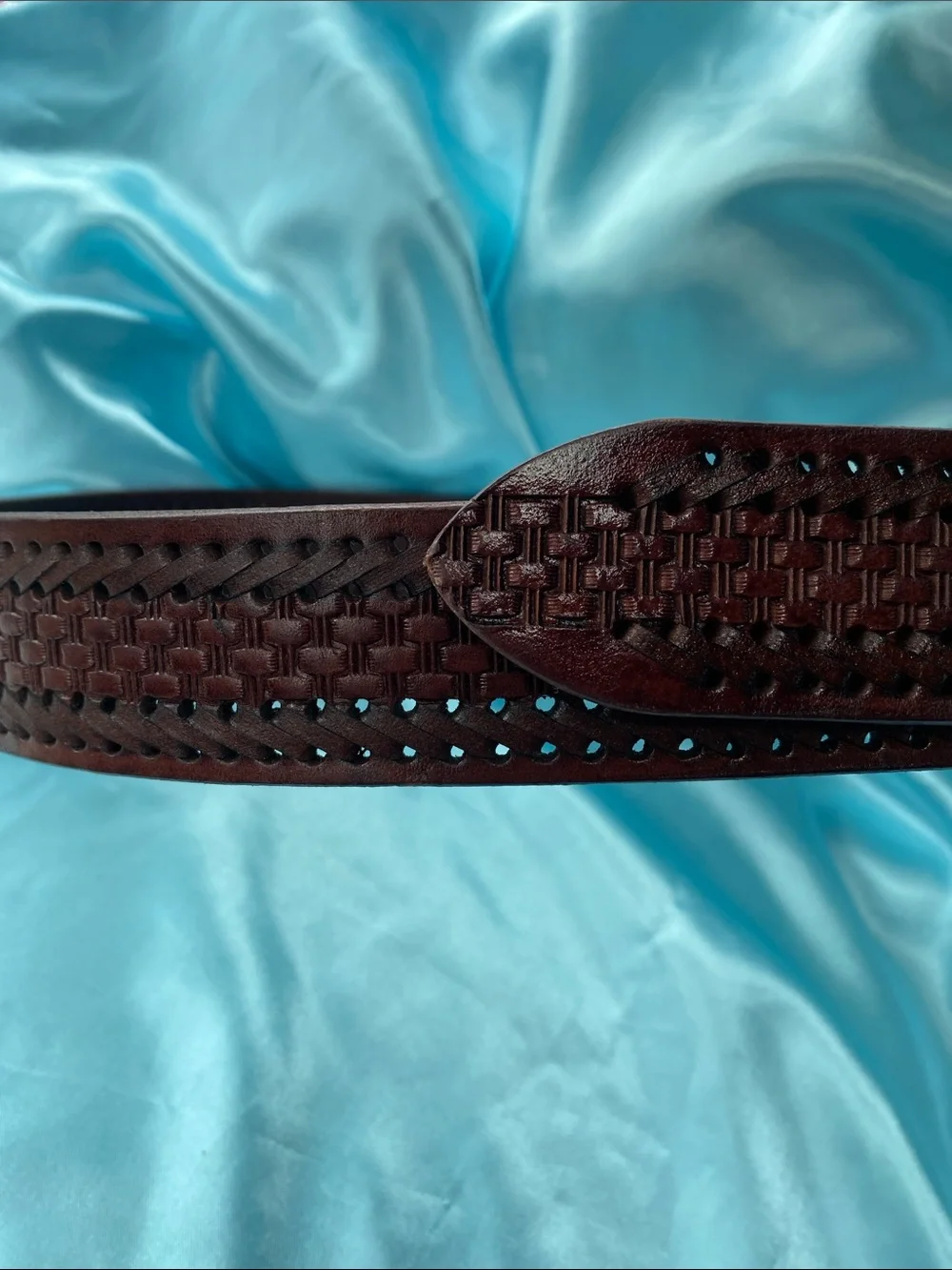 Classic Men’s Woven Style Leather Belt Dark Brown